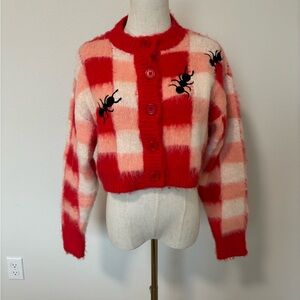 Red and White Gingham Picnic Cardigan with Ant Details